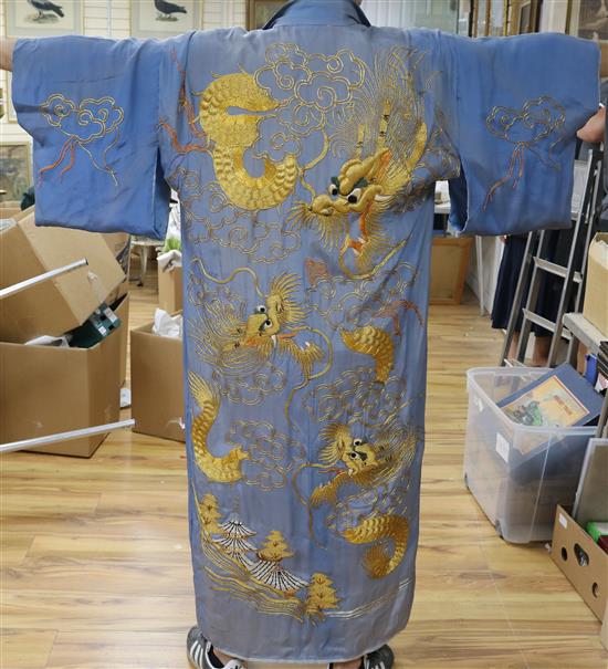 A heavily embroidered dragon designed kimono